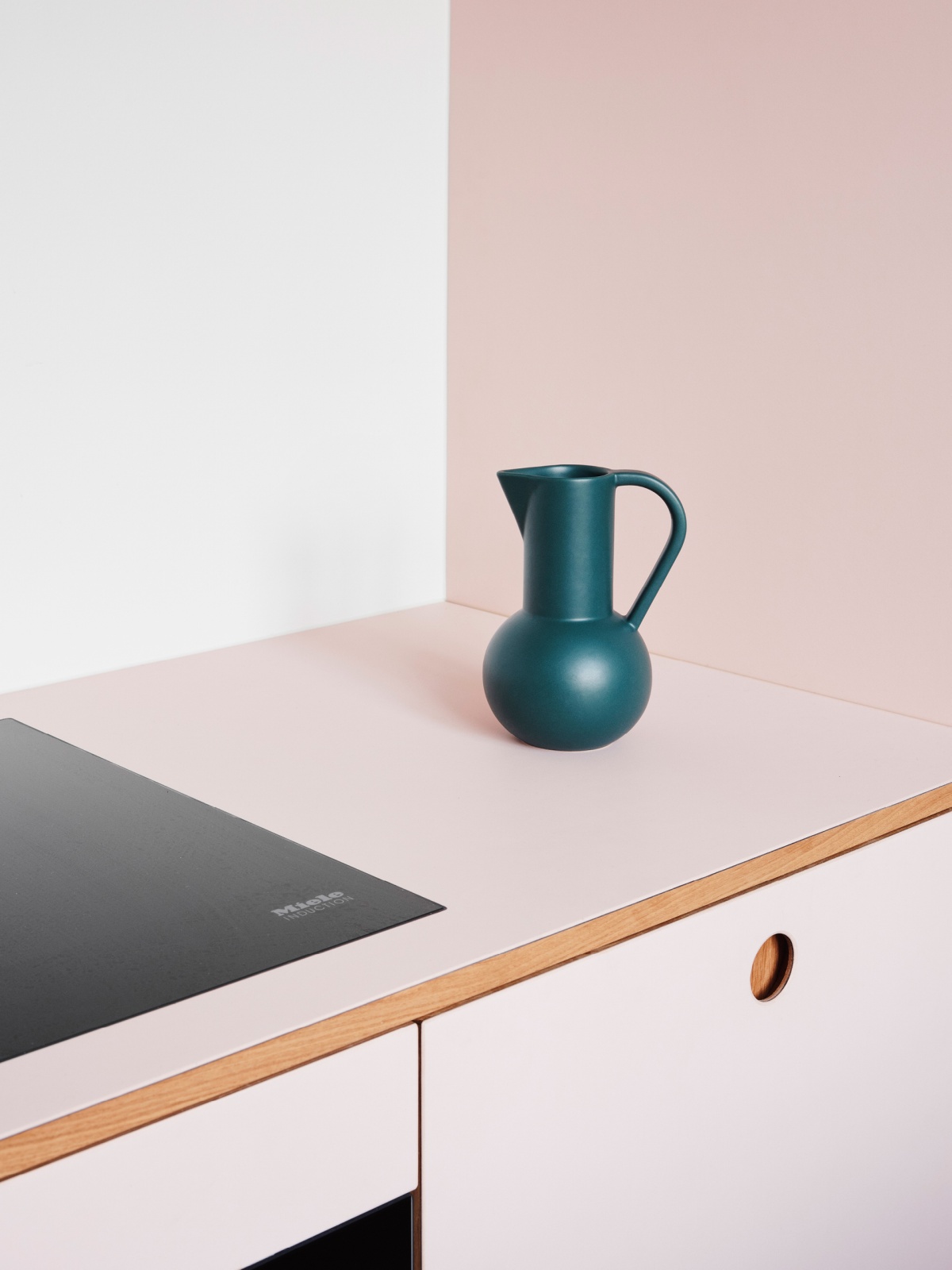 Pink linoleum kitchen and oak handles