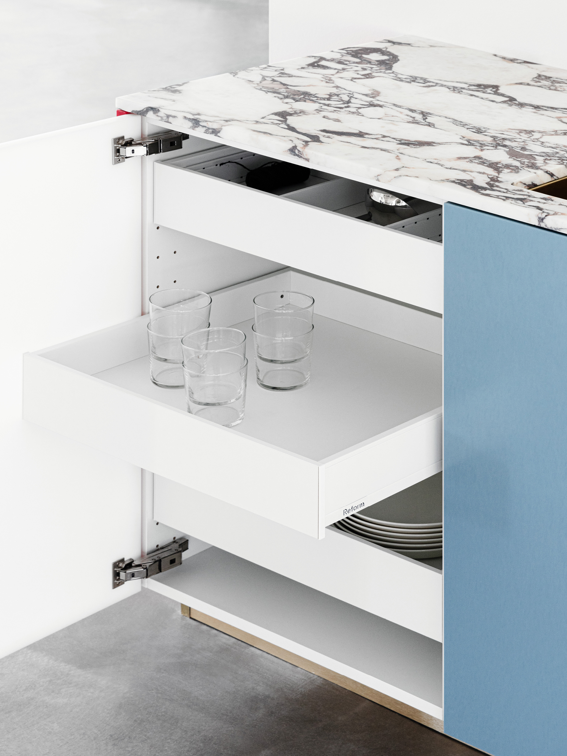 Kitchen cabinets with wooden drawers