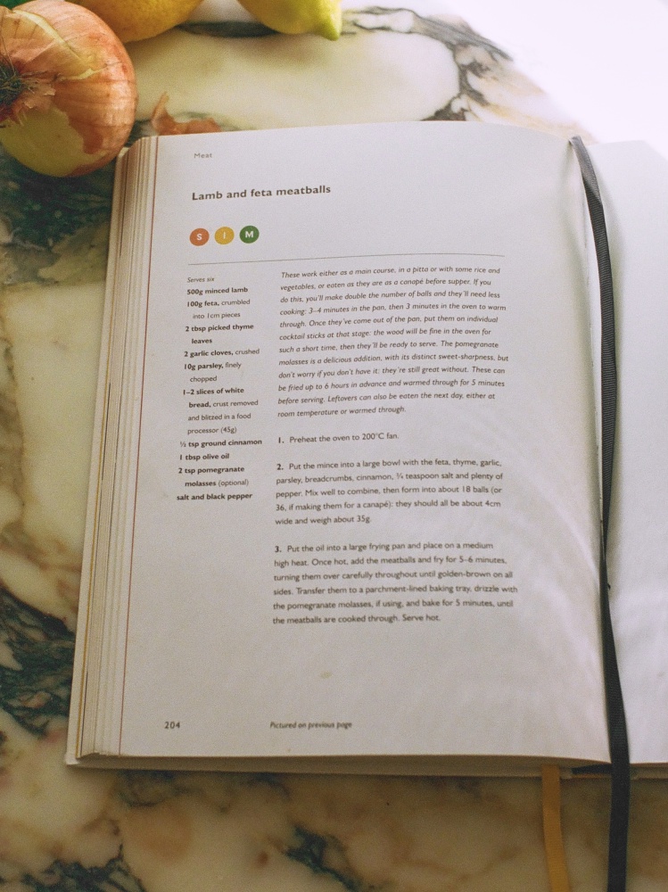Cookbook with meatball recipe