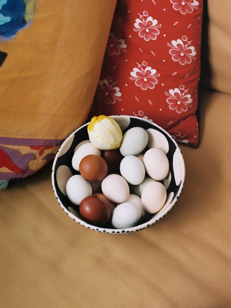 Multi colored eggs in a bowl